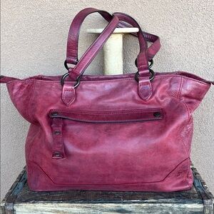 Frye Melissa Deep Red Leather Zip Tote/Shoulder Bag